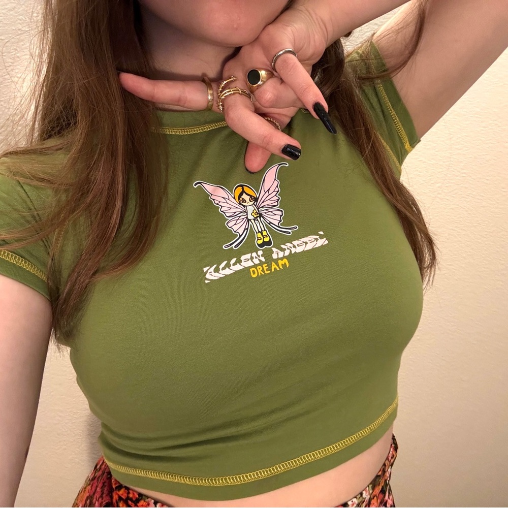 Green Graphic Crop Top